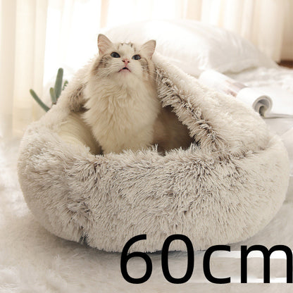 2-in-1 plush pet bed for cats and dogs