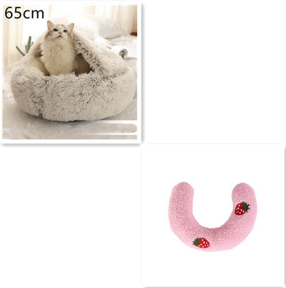 2-in-1 plush pet bed for cats and dogs