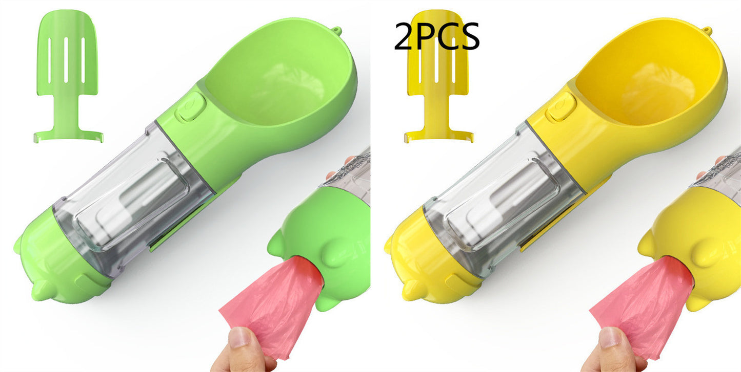 3-in-1 portable pet water bottle with feeding bowl and waste bag