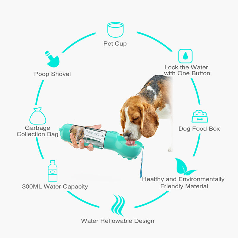 3-in-1 portable pet water bottle with feeding bowl and waste bag