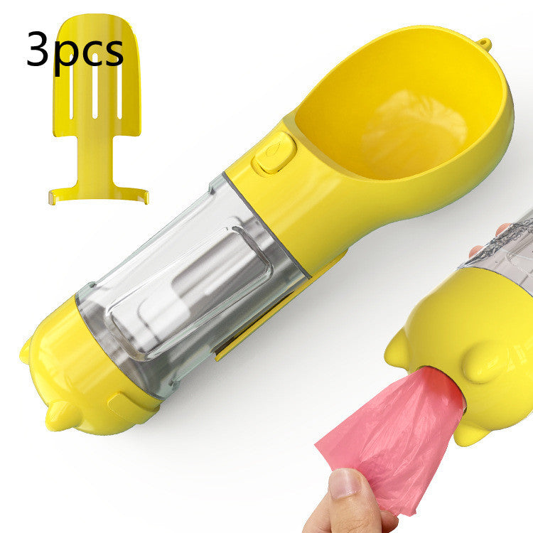 3-in-1 portable pet water bottle with feeding bowl and waste bag