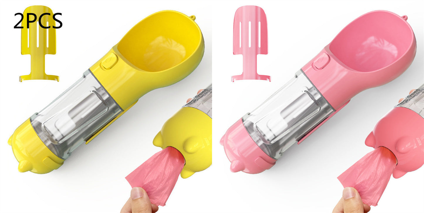 3-in-1 portable pet water bottle with feeding bowl and waste bag