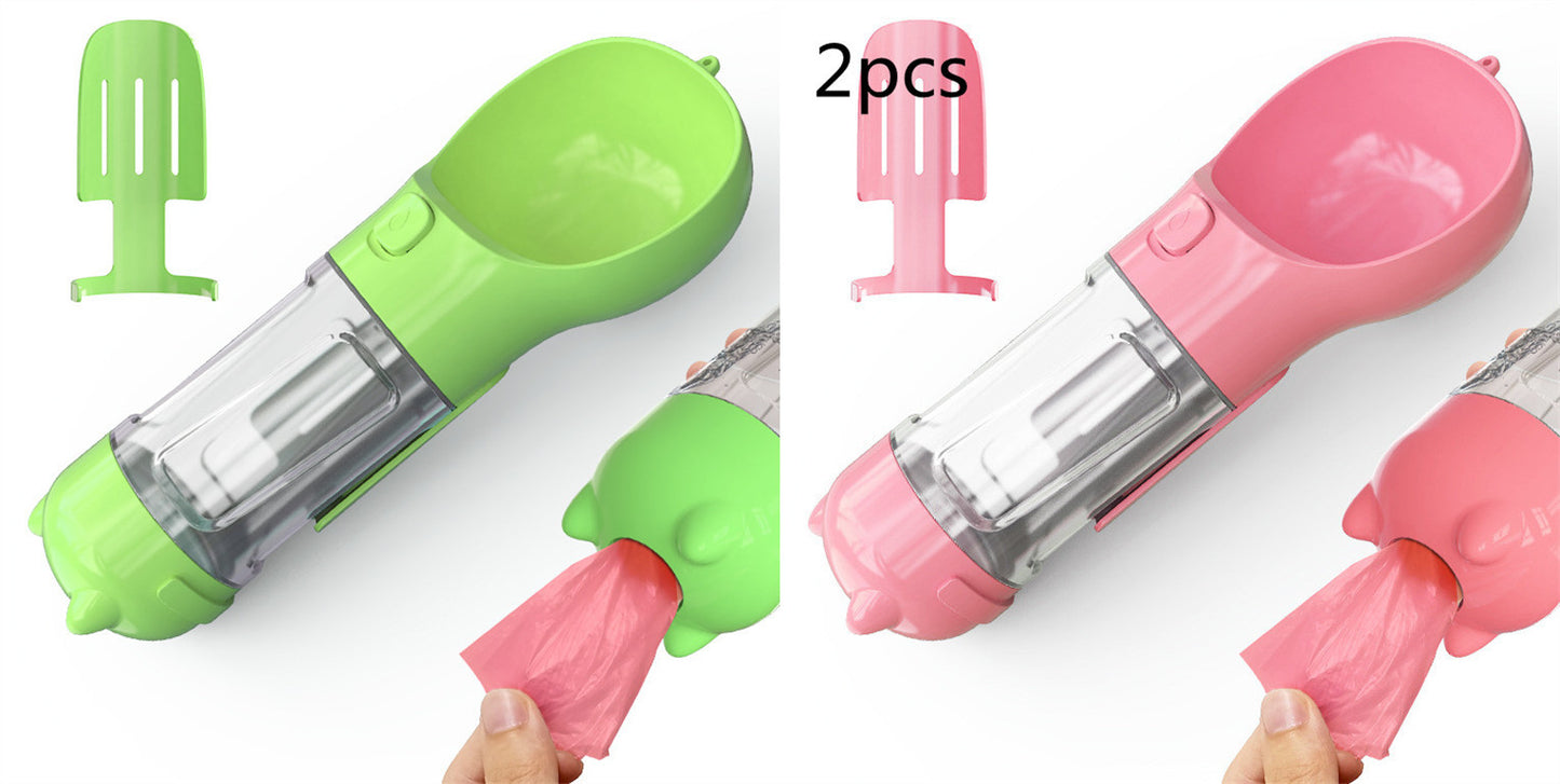 3-in-1 portable pet water bottle with feeding bowl and waste bag