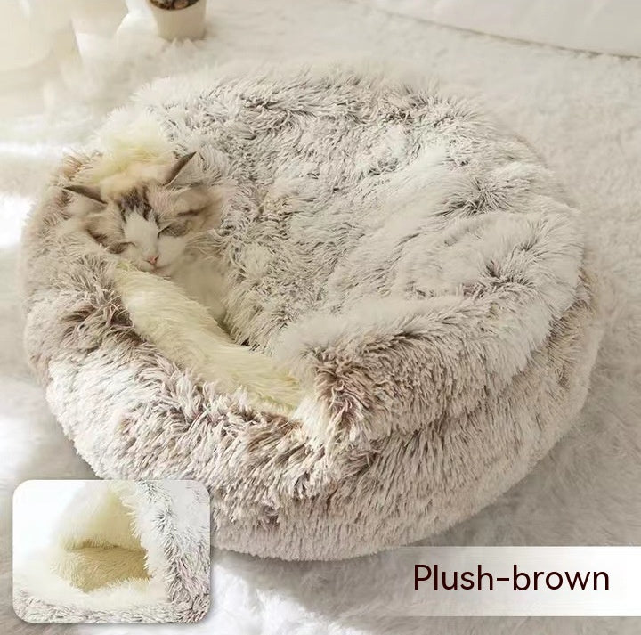 2-in-1 plush pet bed for cats and dogs
