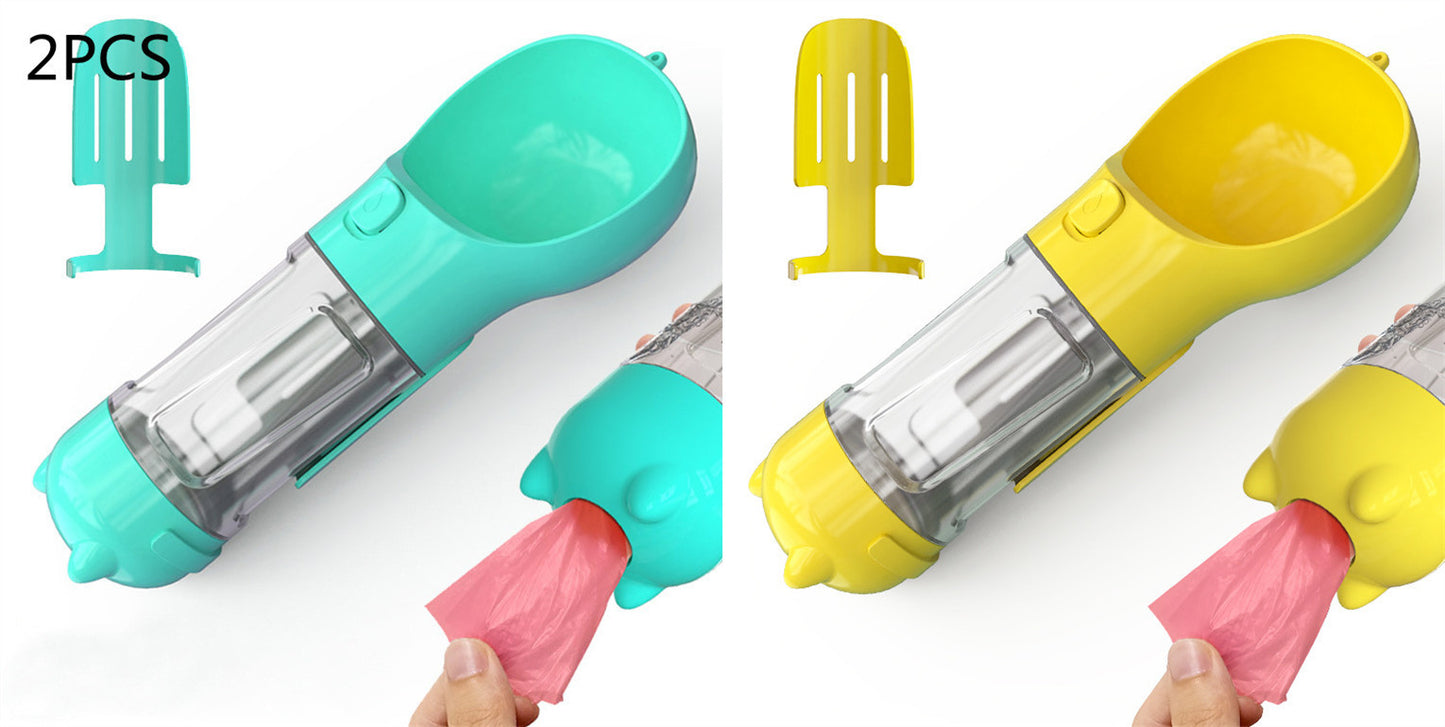 3-in-1 portable pet water bottle with feeding bowl and waste bag